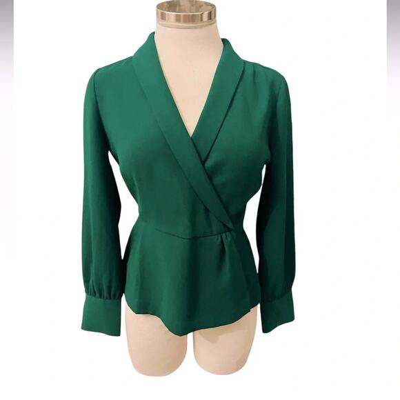 J.Crew Double V Blouse Green Size 0 - Picture 3 of 13